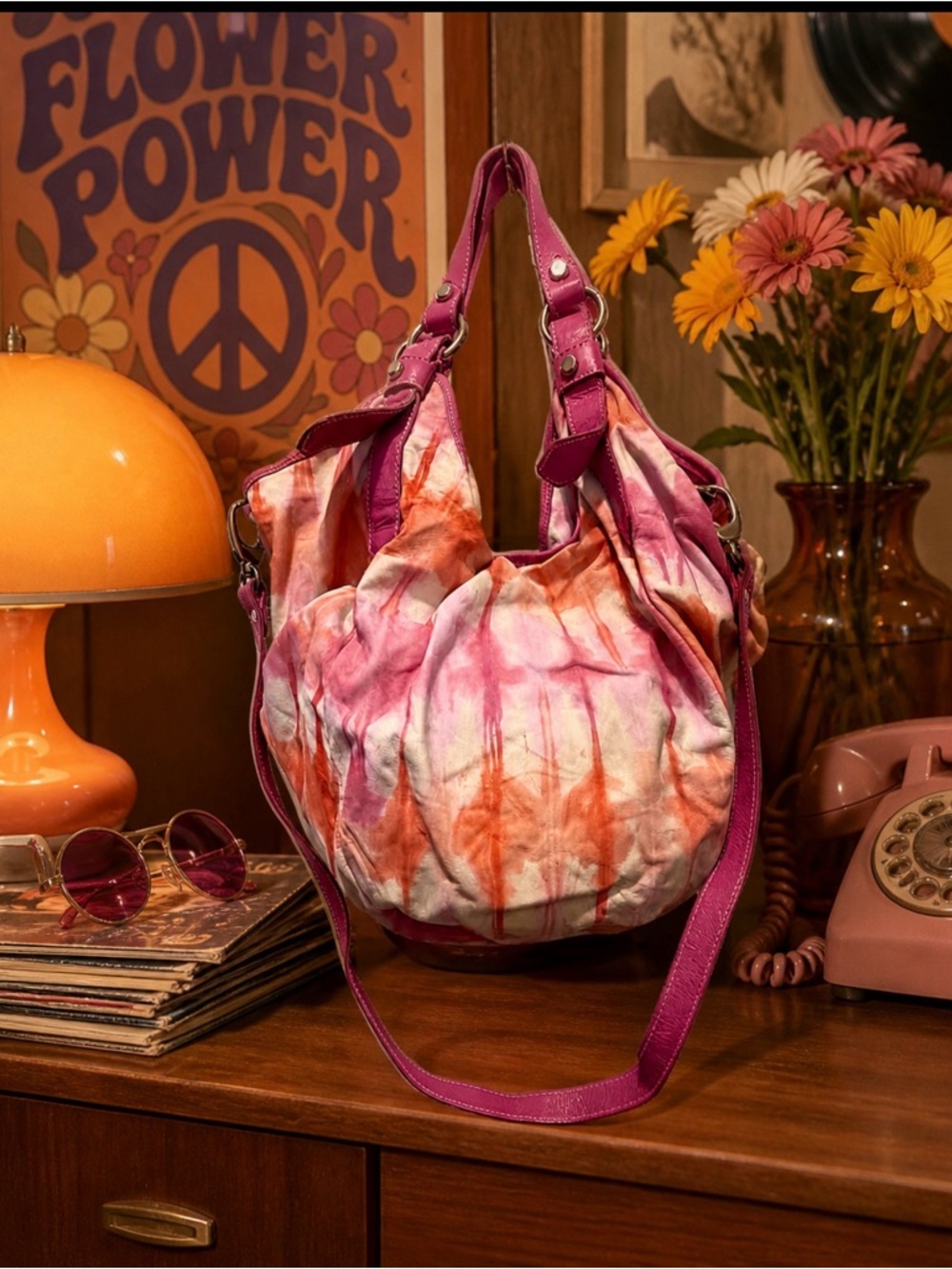 Pietro Alessandro Pink and Orange Tie-Dye Shoulder/crossbody Hobo Bag